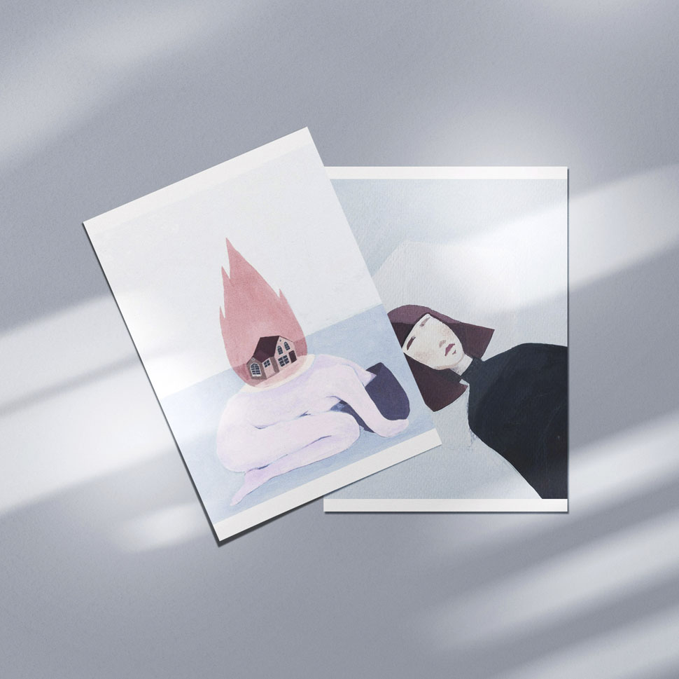 What if and Under Fire - postcard prints - illustration work